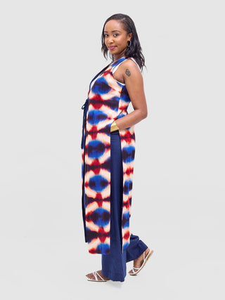 Safari Tiwa Reversible Tie Kimono - Navy + Sefa Print - Shopzetu