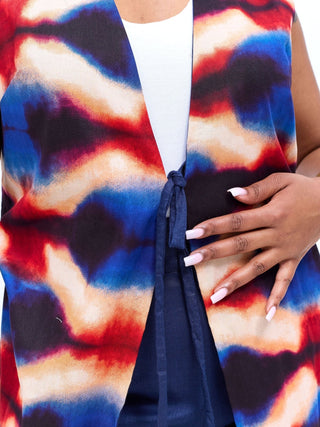 Safari Tiwa Reversible Tie Kimono - Navy + Sefa Print - Shopzetu