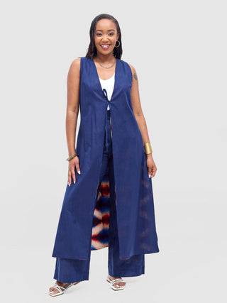 Safari Tiwa Reversible Tie Kimono - Navy + Sefa Print - Shopzetu