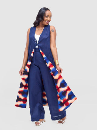 Safari Tiwa Reversible Tie Kimono - Navy + Sefa Print - Shopzetu