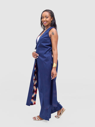 Safari Tiwa Reversible Tie Kimono - Navy + Sefa Print - Shopzetu