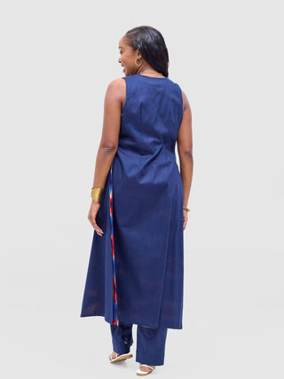 Safari Tiwa Reversible Tie Kimono - Navy + Sefa Print - Shopzetu