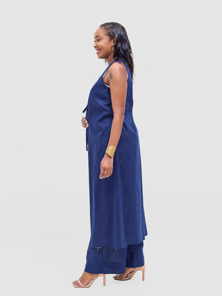 Safari Tiwa Reversible Tie Kimono - Navy + Sefa Print - Shopzetu
