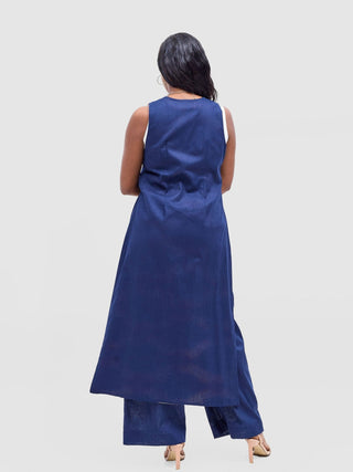 Safari Tiwa Reversible Tie Kimono - Navy + Sefa Print - Shopzetu
