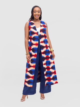 Safari Tiwa Reversible Tie Kimono - Navy + Sefa Print - Shopzetu