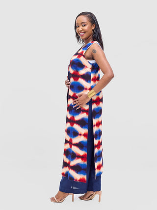 Safari Tiwa Reversible Tie Kimono - Navy + Sefa Print - Shopzetu