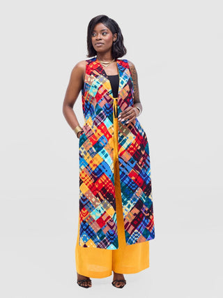 Safari Tiwa Reversible Tie Kimono - Mustard + Zuri Print - Shopzetu