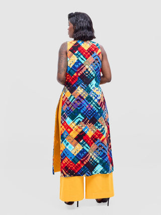Safari Tiwa Reversible Tie Kimono - Mustard + Zuri Print - Shopzetu