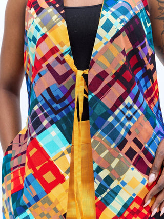 Safari Tiwa Reversible Tie Kimono - Mustard + Zuri Print - Shopzetu