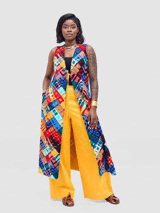 Safari Tiwa Reversible Tie Kimono - Mustard + Zuri Print