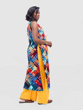 Safari Tiwa Reversible Tie Kimono - Mustard + Zuri Print - Shopzetu