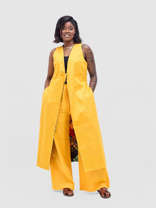 Safari Tiwa Reversible Tie Kimono - Mustard + Zuri Print - Shopzetu