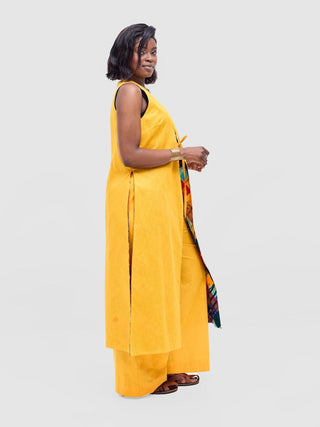 Safari Tiwa Reversible Tie Kimono - Mustard + Zuri Print - Shopzetu