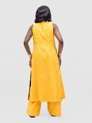 Safari Tiwa Reversible Tie Kimono - Mustard + Zuri Print - Shopzetu