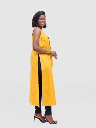 Safari Tiwa Reversible Tie Kimono - Mustard + Zuri Print - Shopzetu