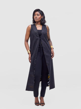 Safari Tiwa Reversible Tie Kimono - Black +Tayo Print - Shopzetu