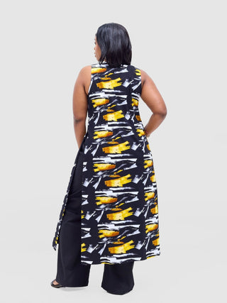 Safari Tiwa Reversible Tie Kimono - Black +Tayo Print - Shopzetu