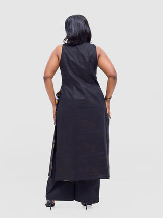 Safari Tiwa Reversible Tie Kimono - Black +Tayo Print - Shopzetu