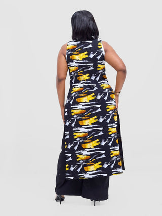 Safari Tiwa Reversible Tie Kimono - Black +Tayo Print - Shopzetu