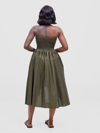 Safari Tiwa Shirred Midi Dress - Hunters - Shopzetu