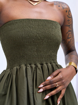 Safari Tiwa Shirred Midi Dress - Hunters - Shopzetu