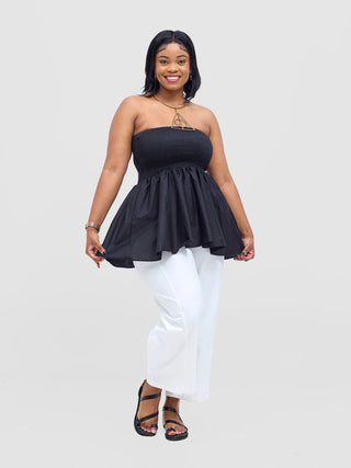 Safari Tiwa Shirred Top - Black - Shopzetu