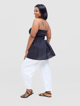 Safari Tiwa Shirred Top - Black - Shopzetu