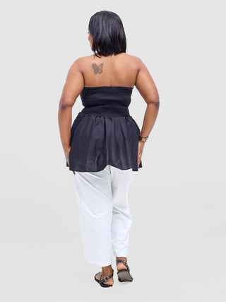 Safari Tiwa Shirred Top - Black - Shopzetu