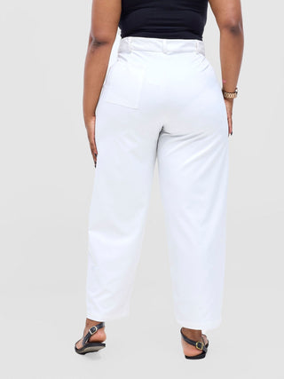 Safari Tiwa Straight Leg Pants - White - Shopzetu