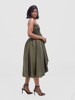 Safari Tiwa Shirred Midi Dress - Hunters - Shopzetu