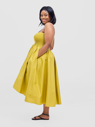 Safari Tiwa Shirred Midi Dress - Lime