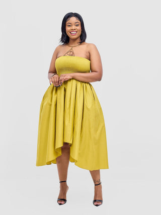 Safari Tiwa Shirred Midi Dress - Lime - Shopzetu