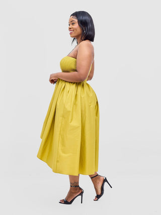 Safari Tiwa Shirred Midi Dress - Lime - Shopzetu