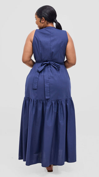 Safari Naledi Gathered Panel Wrap Dress - Navy - Shopzetu