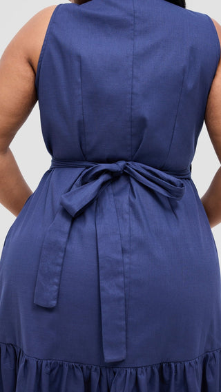 Safari Naledi Gathered Panel Wrap Dress - Navy - Shopzetu