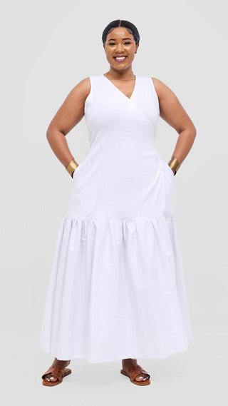 Safari Naledi Gathered Panel Wrap Dress - White - Shopzetu