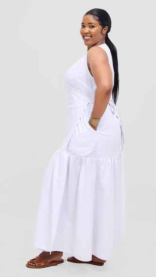 Safari Naledi Gathered Panel Wrap Dress - White - Shopzetu