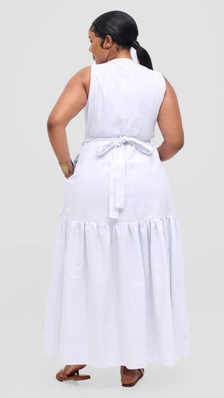 Safari Naledi Gathered Panel Wrap Dress - White - Shopzetu