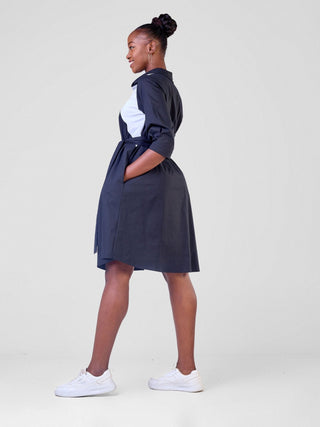 Safari Lira Front Panelled Shirt Dress - Black / White - Shopzetu