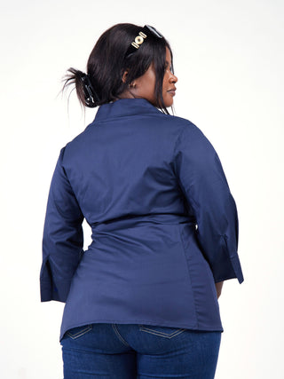 Safari Mali 3/4 Sleeve Tie Shirt - Navy Blue