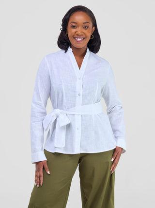 Safari Savannah Chinese Collar Shirt - White