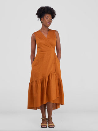 Safari Savannah Midi Wrap Dress - Rust