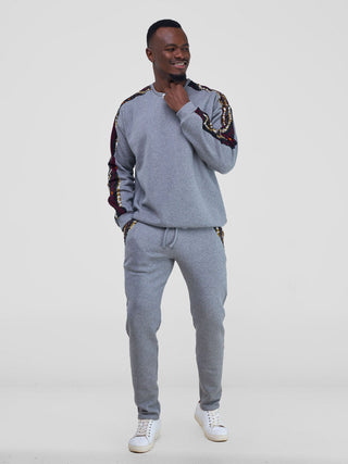 Safari by Vivo Kitenge Men's Sweatshirt - Grey/ Neba Print