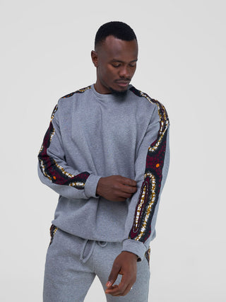 Safari by Vivo Kitenge Men's Sweatshirt - Grey/ Neba Print