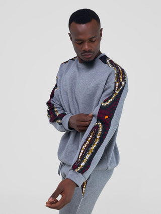 Safari by Vivo Kitenge Men's Sweatshirt - Grey/ Neba Print