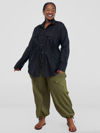 Safari Savannah Drawstring Shacket - Black