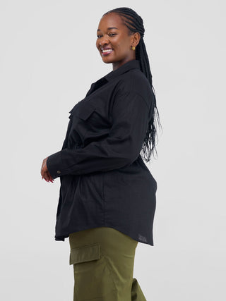 Safari Savannah Drawstring Shacket - Black