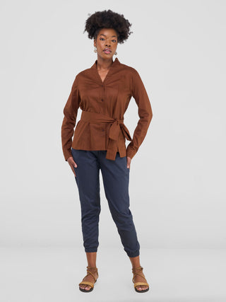 Safari Savannah Chinese Collar Shirt - Chocolate