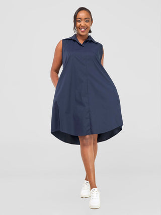 Safari Kaya Sleeveless Tent Shirt Dress - Navy Blue