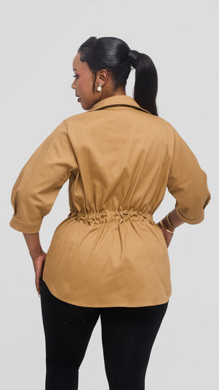 Safari by Vivo Peplum Jacket in Cotton - Khaki Tan